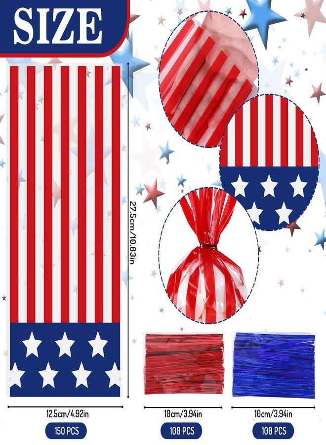 Whaline 150Pcs Patriotic Cello Candy Bags 4th of July Stars Stripes Cellophane Bags with Twist Tie American Flag Party Candy Goodie Treat Bag for Independence Day Memorial Day Party Favor Supplies - Image 2